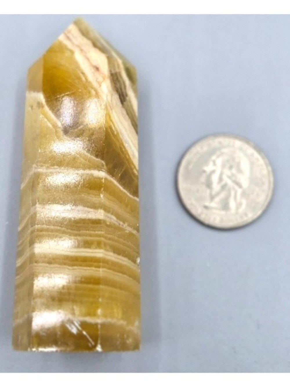 110 Grams Yellow Fluorite Tower Obelisk Crystal Point - Picture 3 of 4